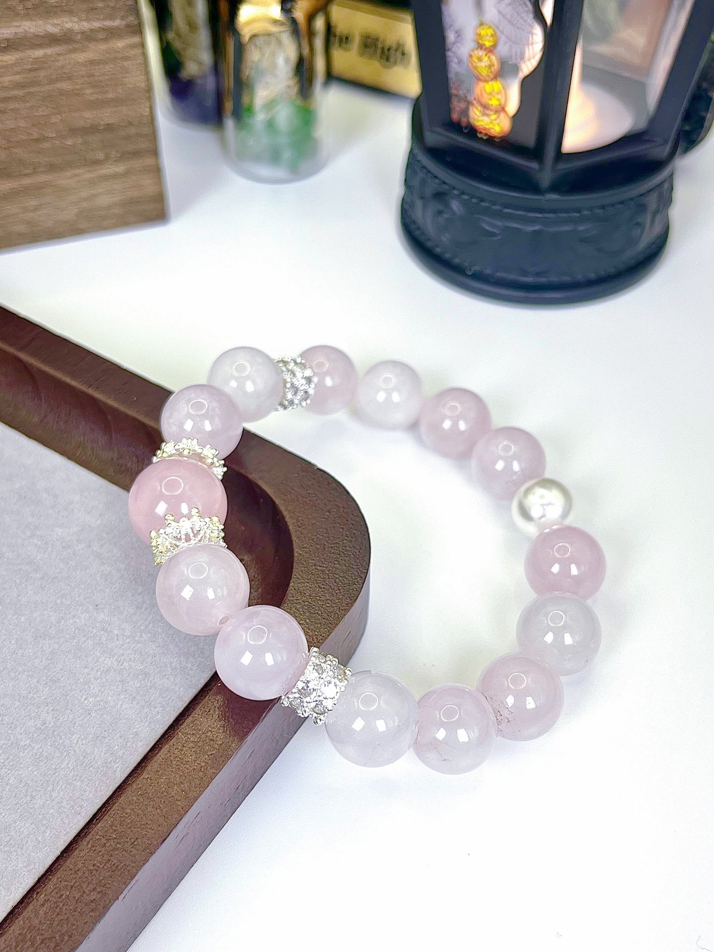 Sweet Pink Crystal Bracelet: Round pink crystals adorned with delicate silver accents