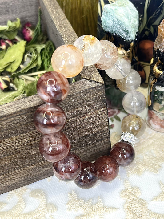Gradual Color Changing Hair Crystal Bracelet: Natural hair crystal with gradual color, adorned with sparkling diamond spacer beads.