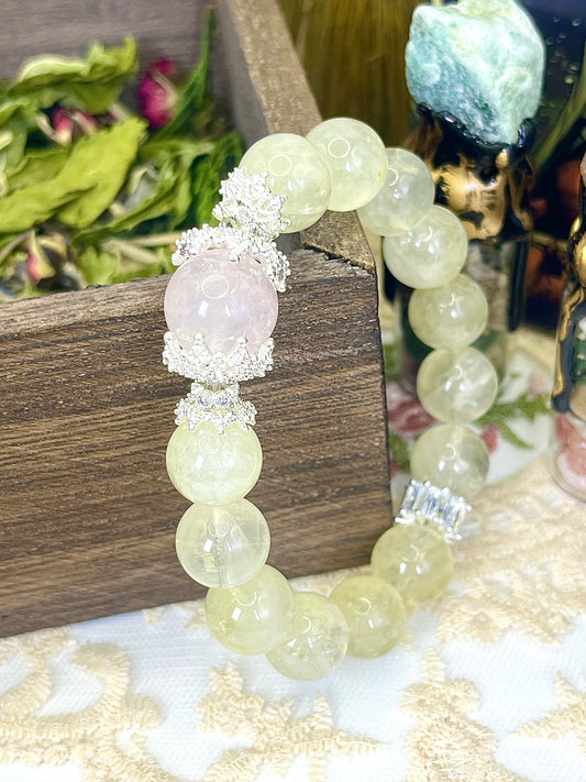 Gentle Yellow and Pink Crystal Bracelet: The yellow crystal brings warmth, while the pink crystal adds tenderness.