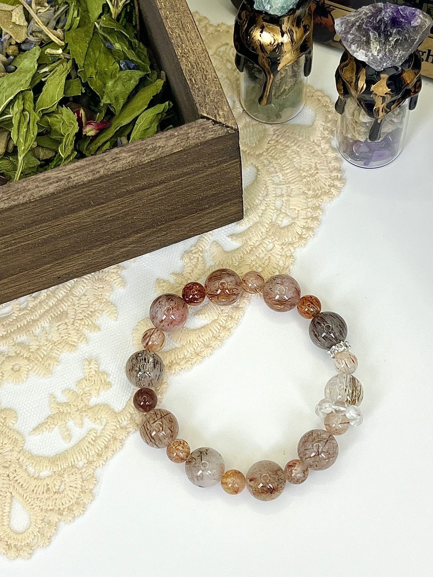 Natural Hair Crystal Multi-Gem Bracelet: Mixed Hair Crystals, Unique Texture