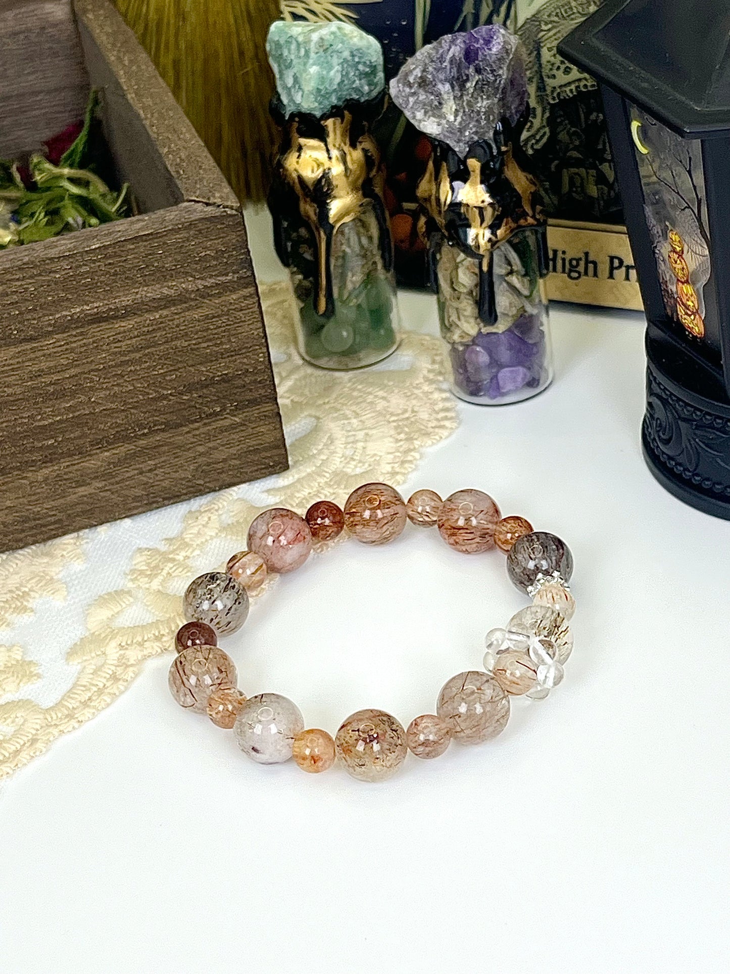 Natural Hair Crystal Multi-Gem Bracelet: Mixed Hair Crystals, Unique Texture