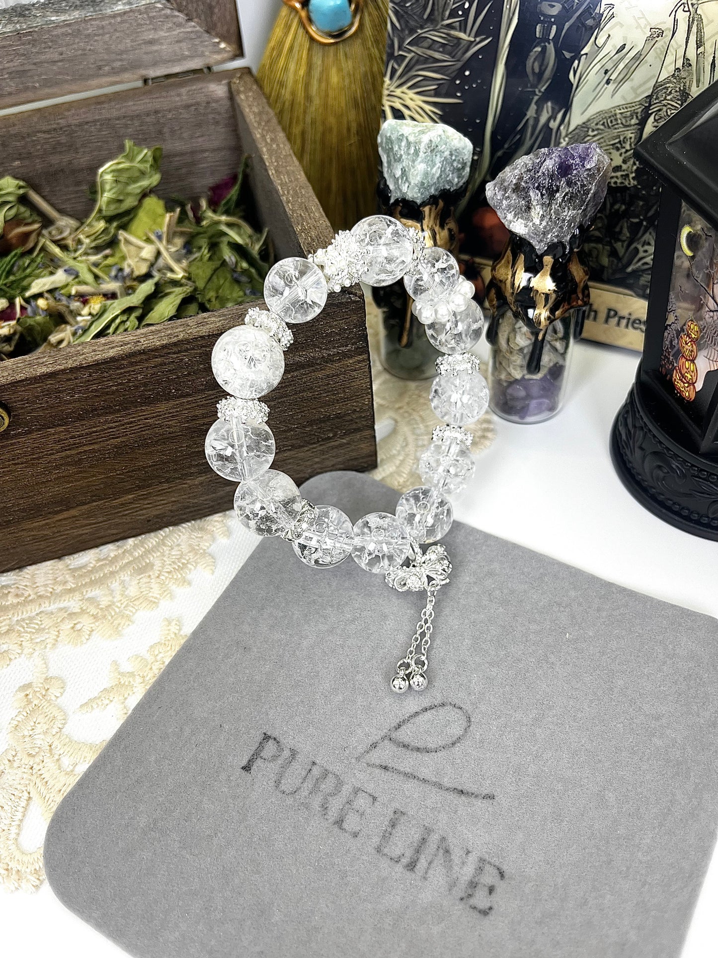 Fairy Style Crystal Beaded Bracelet: Sparkling Clear Crystal, Silver Butterfly Tassel