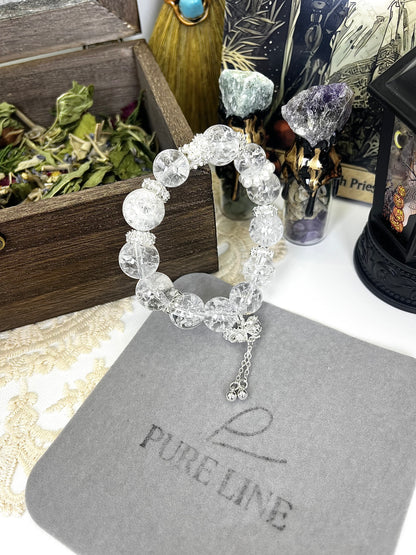 Fairy Style Crystal Beaded Bracelet: Sparkling Clear Crystal, Silver Butterfly Tassel