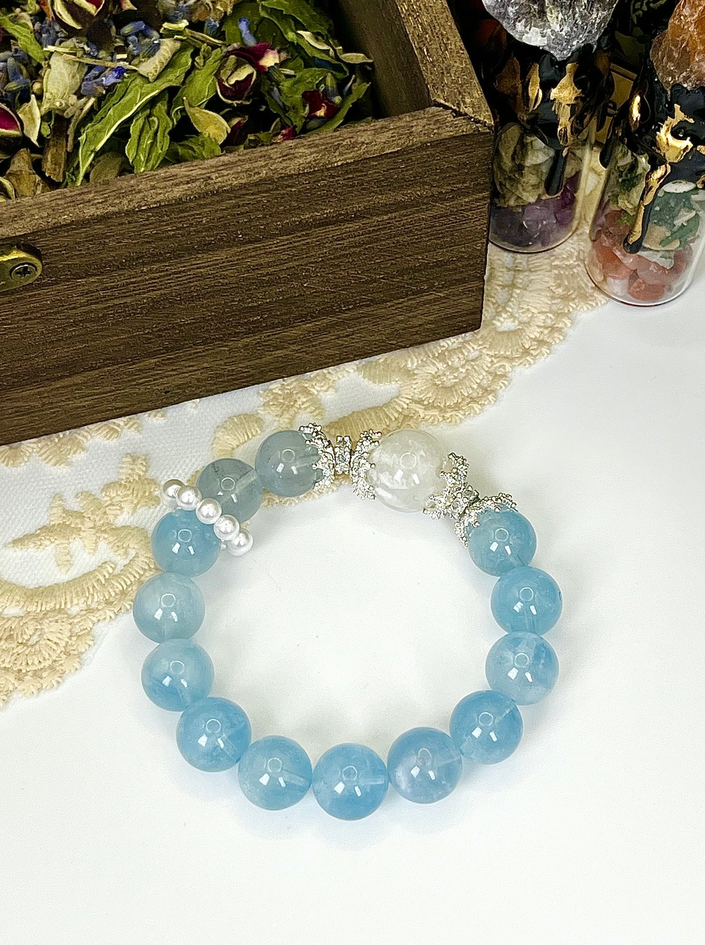 Aquamarine Crystal Bracelet，Immersive crystal bracelet making - healing, crystals, energy stones