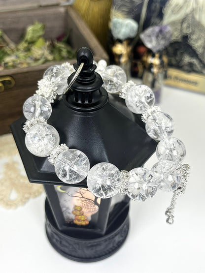 Fairy Style Crystal Beaded Bracelet: Sparkling Clear Crystal, Silver Butterfly Tassel