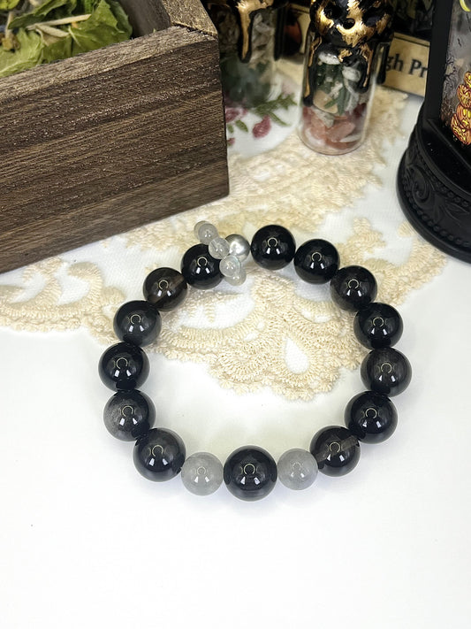 Mystical Black Obsidian Bracelet: Unique Luster with Multi-Gem Mix