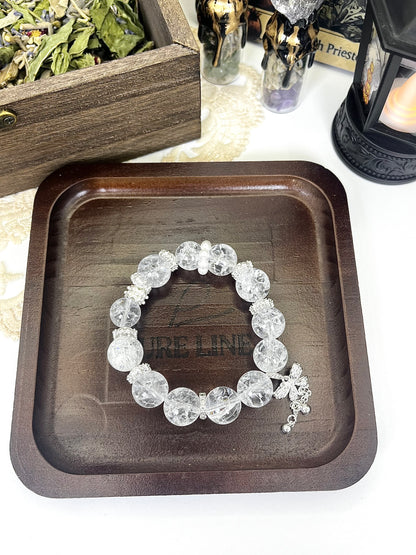 Fairy Style Crystal Beaded Bracelet: Sparkling Clear Crystal, Silver Butterfly Tassel