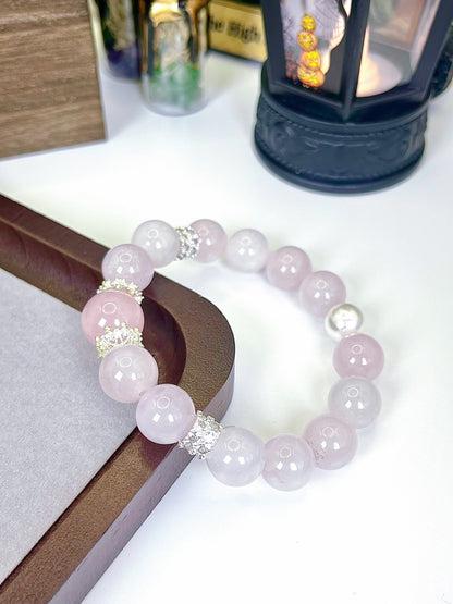 Sweet Pink Crystal Bracelet: Round pink crystals adorned with delicate silver accents