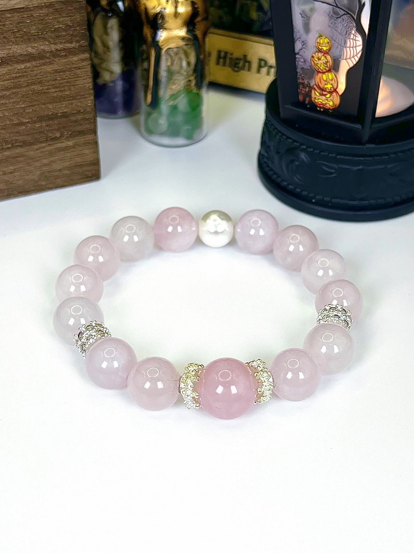 Sweet Pink Crystal Bracelet: Round pink crystals adorned with delicate silver accents